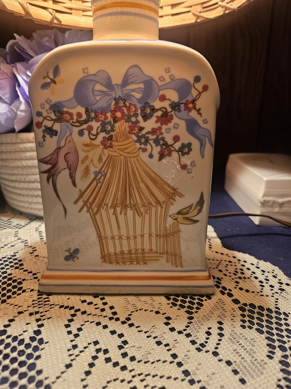 Cottagecore Table Lamp with Floral Ceramic Base